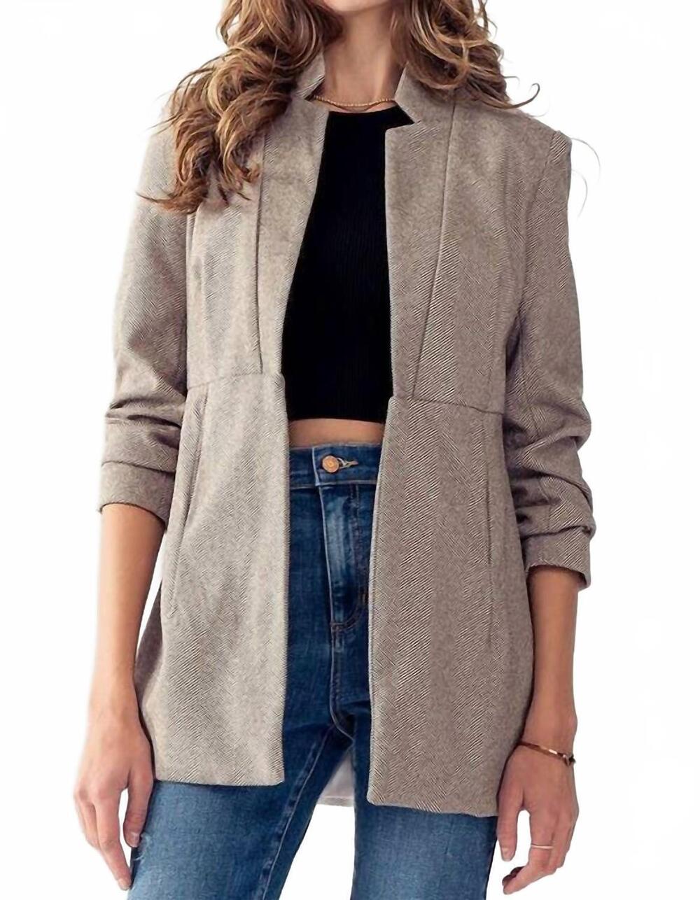 NEW URBAN DAIZY woven textured open front blazer in mocha